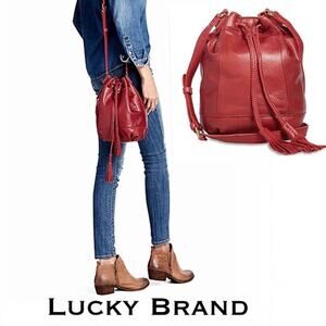 Lucky Brand Boho Red Leather Harper Bucket Bag‎ Crossbody Purse Hobo Like New
